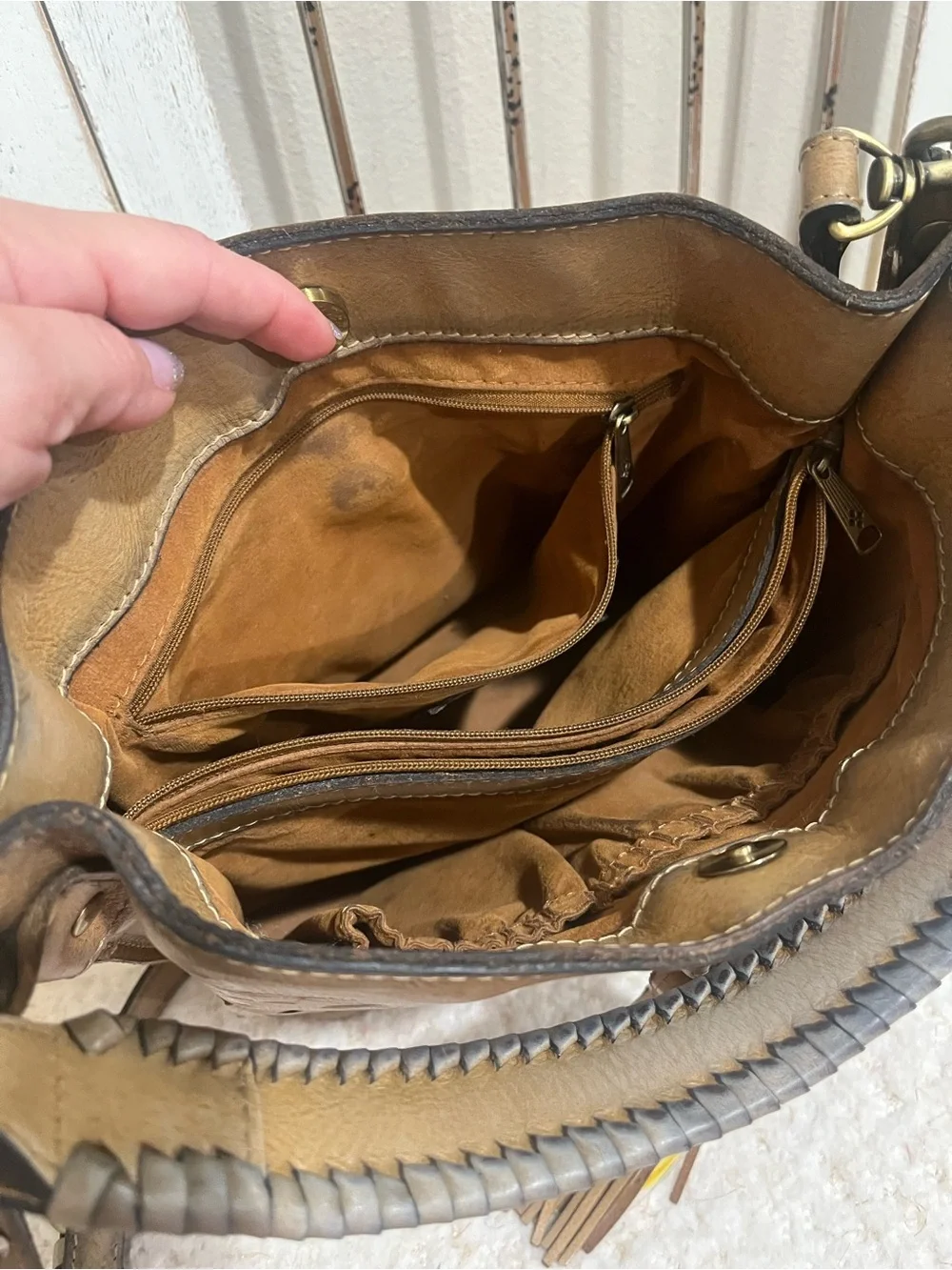 PATRICIA NASH Otavia Tooled  Leather Bucket Bag Natural Tan